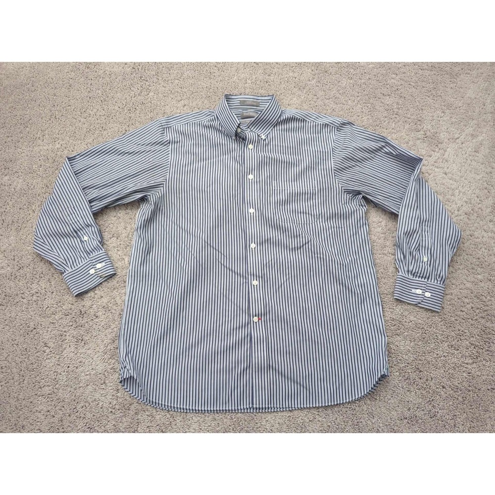 Daniel Cremieux Button Up Shirt Mens L Blue Vertical Stripes LongSleeve Non-Iron